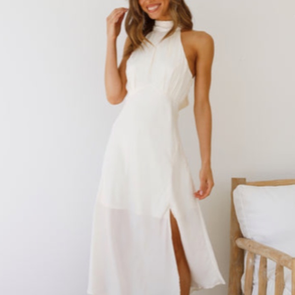 Hello Molly Cream High Neck Maxi Dress, Medium, AU 10 - Picture 3 of 8